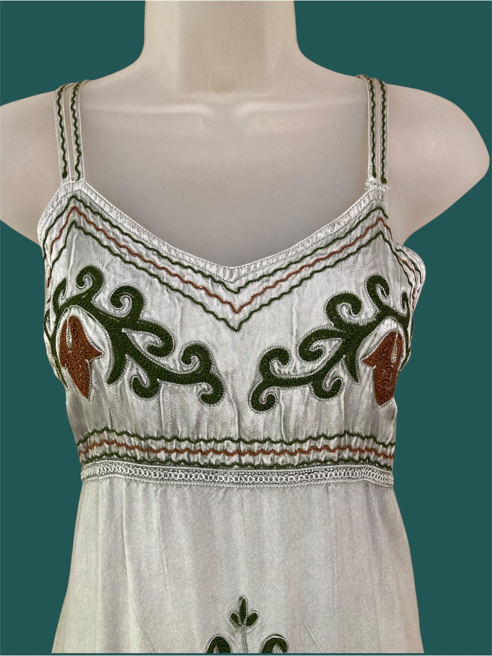Indian Viscose Adjustable Maxi Dress Light Green with Gorgeous Hand Embroidery - Picture 2 of 9